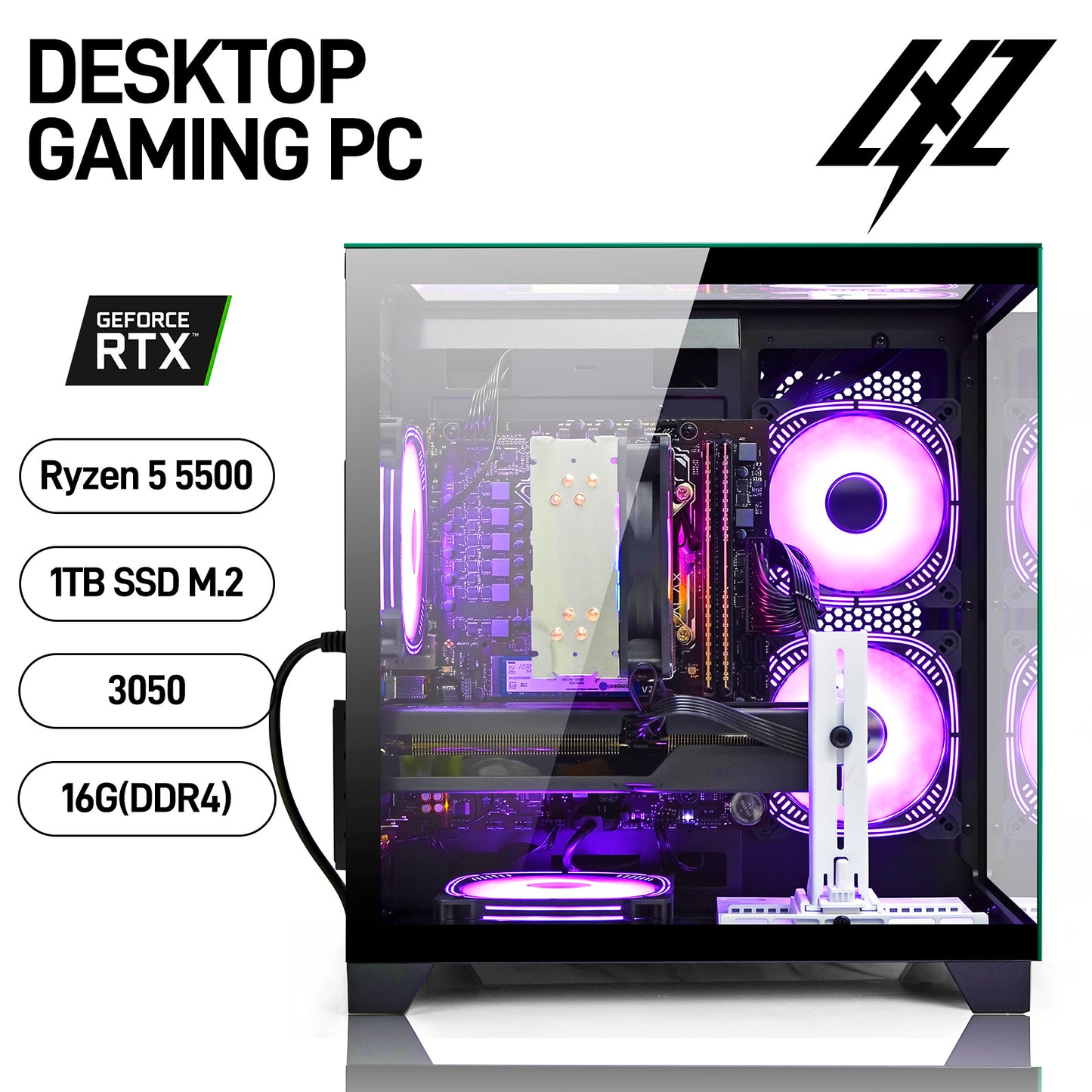 LXZ Gaming PC Desktop - Ryzen 5 5500 BLACK