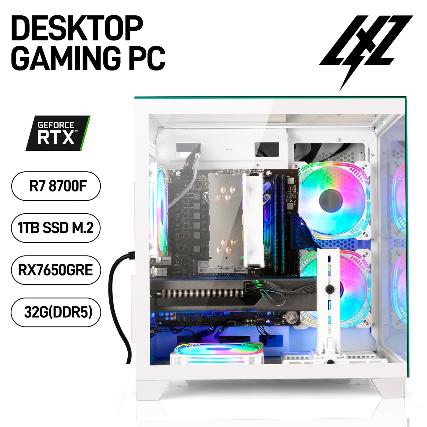 LXZ Gaming PC Desktop Ryzen 7 8700F | AMD Radeon RX 7650GRE 8GB WHITE