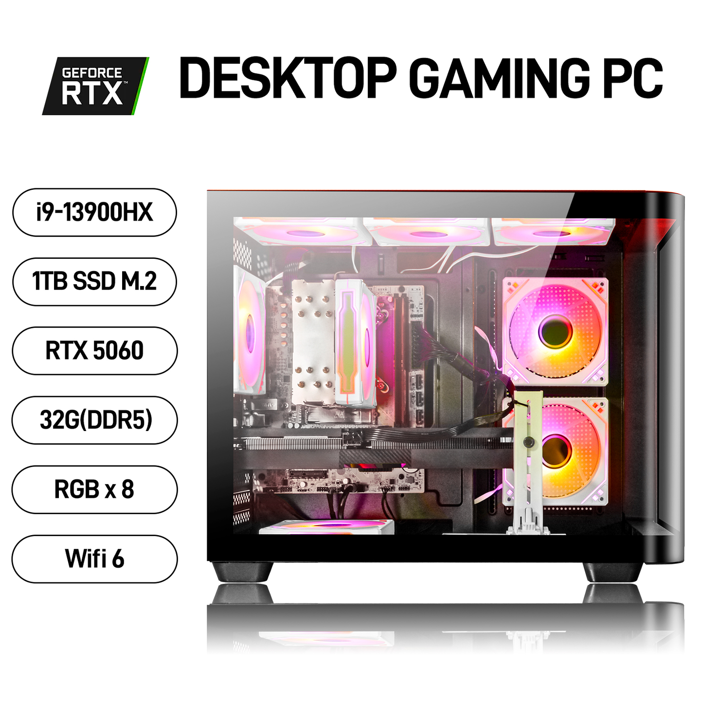 LXZ Gaming PC Desktop,Intel Core i9-13900HX, GeForce RTX 5060(8G),AI-Powered Performance,32GB DDR5 RAM,1TB NVMe SSD,Prebuilt Gaming PC Tower,Supports WiFi 6,Black