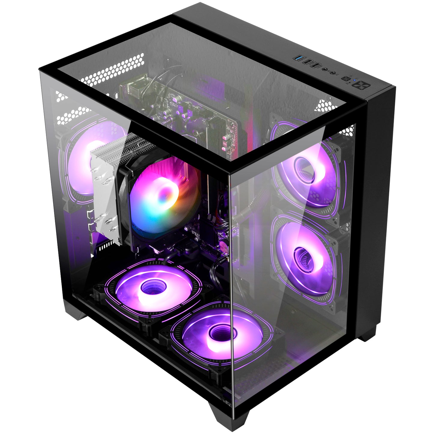 LXZ Gaming PC Desktop,AMD Ryzen 5 5600GT(6-Core,4.6GHz),16GB DDR4 3200MHz,1TB NVMe SSD,Supports WiFi 6,400W PSU,RGB Fans,Seaview-style PC case,Prebuilt Gaming PC Tower