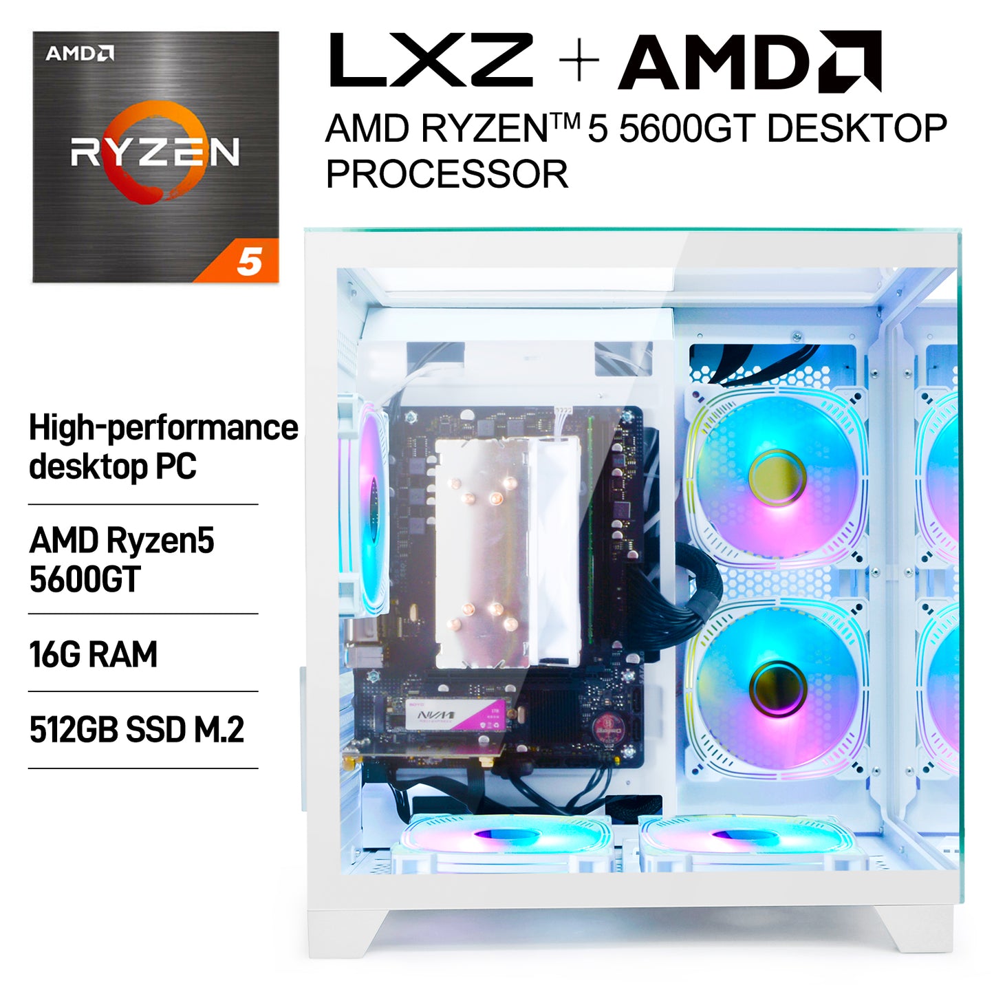 LXZ Desktop PC Computer Ryzen 5-5600GT WHITE