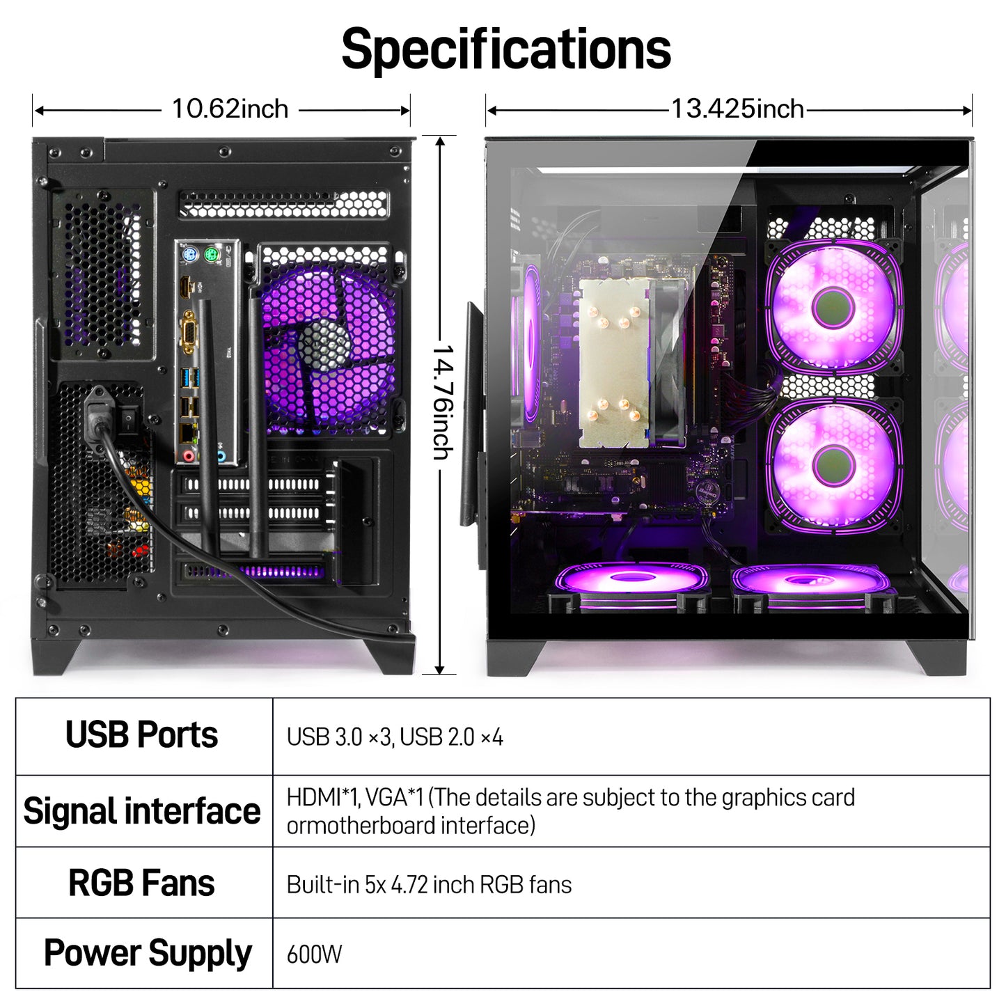 LXZ Gaming PC Desktop,AMD Ryzen 5 5600GT(6-Core,4.6GHz),16GB DDR4 3200MHz,1TB NVMe SSD,Supports WiFi 6,400W PSU,RGB Fans,Seaview-style PC case,Prebuilt Gaming PC Tower