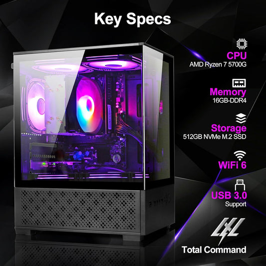 LXZ Desktop PC Ryzen 7-5700G 512GB NVME SSD