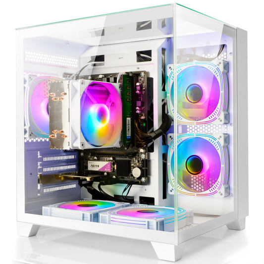 LXZ Gaming PC Desktop,AMD Ryzen 5 5600GT(6-Core,4.6GHz),16GB DDR4 3200MHz,1TB NVMe SSD,Supports WiFi 6,400W PSU,RGB Fans,Seaview-style PC case,Prebuilt Gaming PC Tower