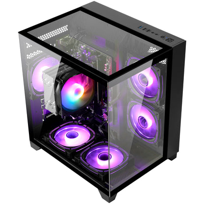 LXZ Gaming PC Desktop,AMD Ryzen 5 5600GT(6-Core,4.6GHz),16GB DDR4 3200MHz,1TB NVMe SSD,Supports WiFi 6,400W PSU,RGB Fans,Seaview-style PC case,Prebuilt Gaming PC Tower
