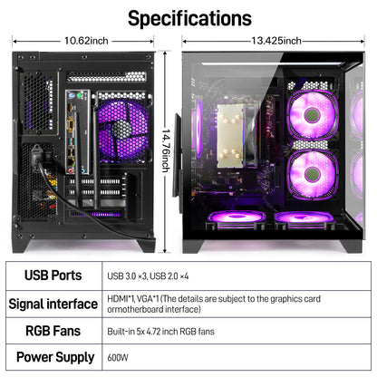 LXZ Gaming PC Desktop,AMD Ryzen 5 5600GT(6-Core,4.6GHz),16GB DDR4 3200MHz,1TB NVMe SSD,Supports WiFi 6,400W PSU,RGB Fans,Seaview-style PC case,Prebuilt Gaming PC Tower