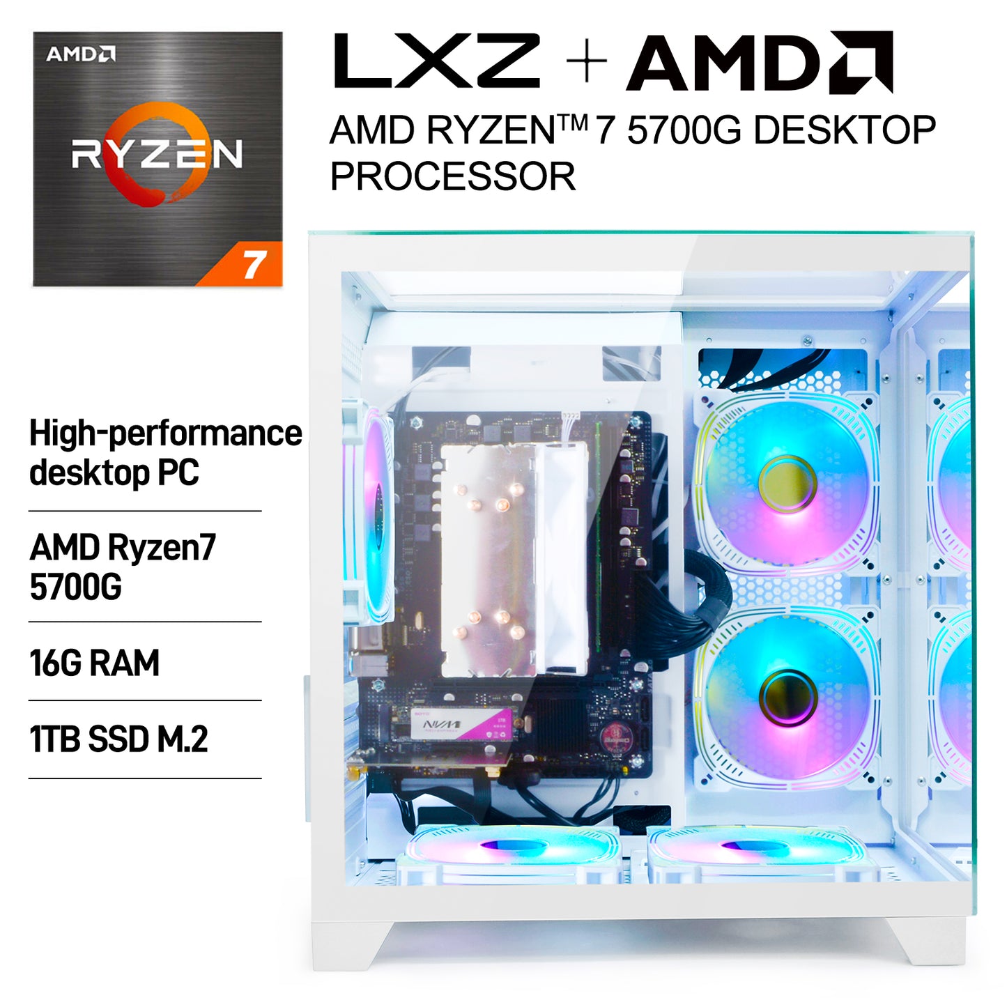 LXZ Desktop PC Ryzen 7-5700G 1TB NVME SSD WHITE