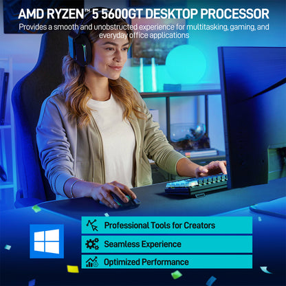 LXZ Gaming PC Desktop,AMD Ryzen 5 5600GT(6-Core,4.6GHz),16GB DDR4 3200MHz,1TB NVMe SSD,Supports WiFi 6,400W PSU,RGB Fans,Seaview-style PC case,Prebuilt Gaming PC Tower